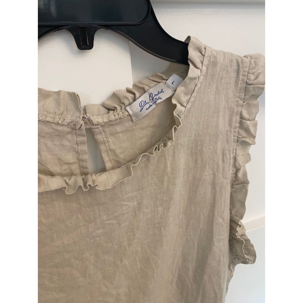 Tan Linen dress with ruffle detail size large‎ - Picture 2 of 4